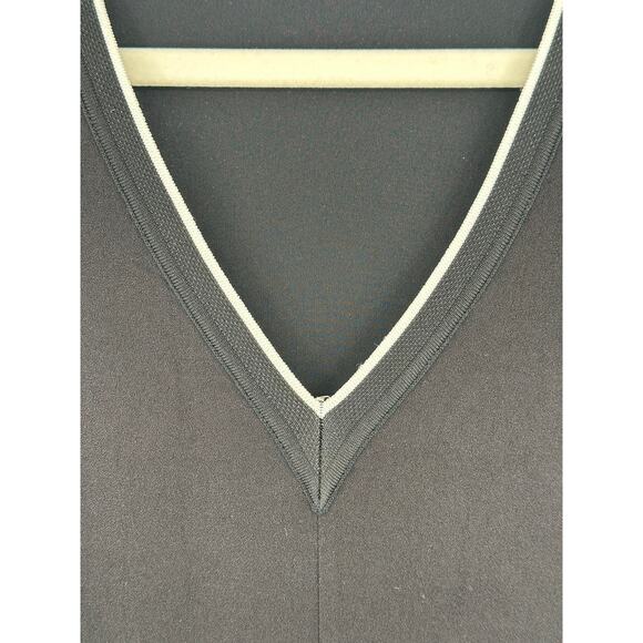 Vince Sleeveless Knit Midi Dress Black & White V-Neck Striped Mesh Hem Size 10 - Picture 4 of 12